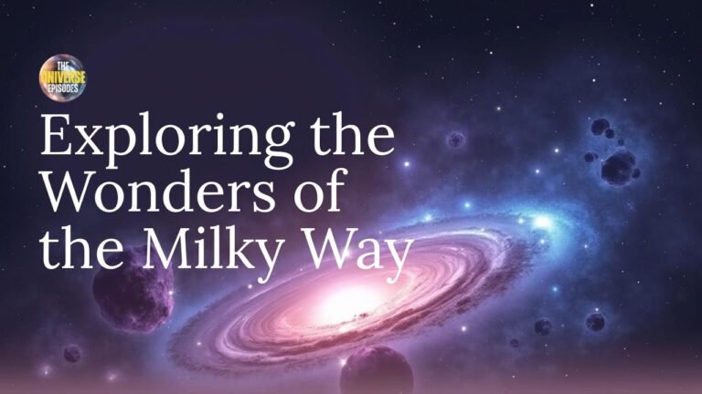 A spiral galaxy with glowing stars and cosmic clouds, overlaid with the text "Exploring the Wonders of the Milky Way.