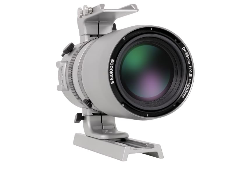 A professional camera lens with a tripod mount, marked "SA010009, DT 55mm 1:4.8 F=256mm," against a white background.