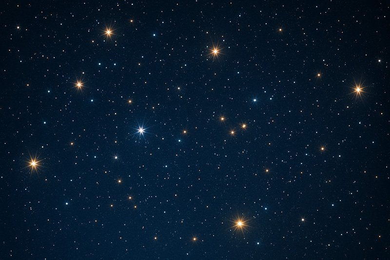 Why do stars twinkle? 2 A starry night sky featuring numerous white and orange stars scattered across a dark blue background.