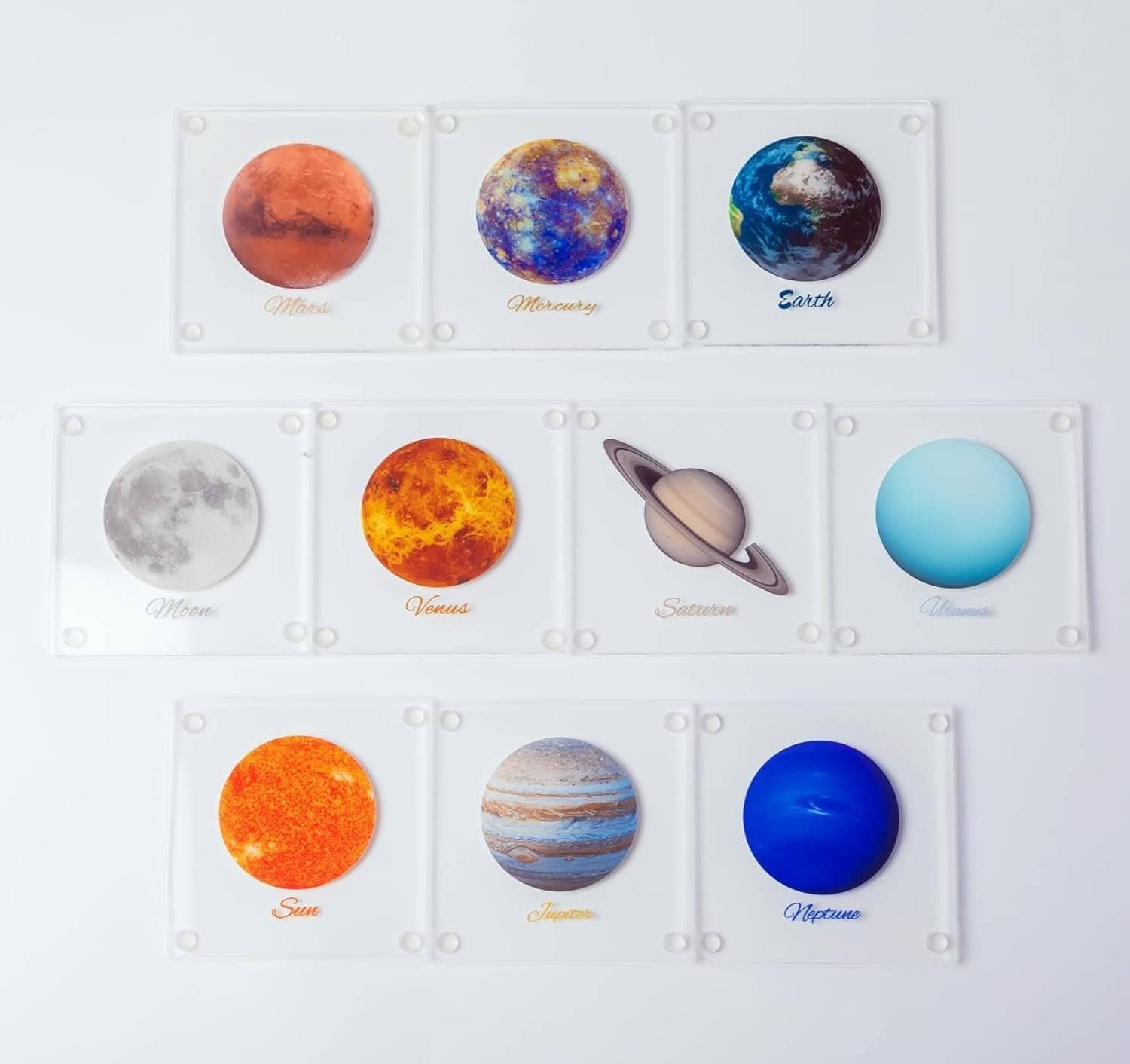 Solar System Planet Coasters Set of 10, Acrylic Coasters for Drinks, 3D Outer Space Astronomy Gifts, Housewarming Gifts for Home Decoration, 4 inch