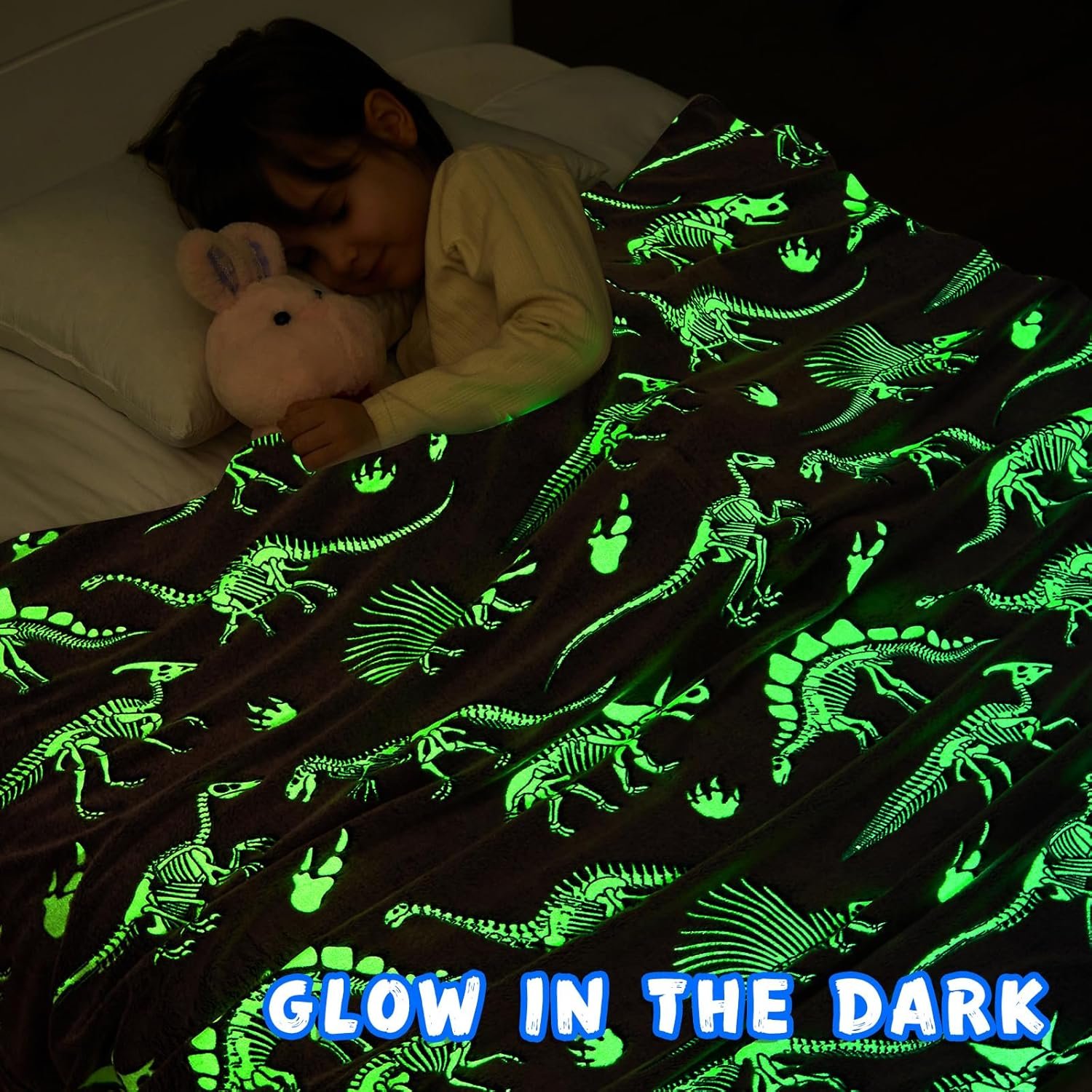 Inhand Glow in the Dark Stars Blanket for Girls Boys Cute Kids Throw Blanket Funny Space Blanket Room Decor Toys Birthday Gifts for 2 3 4 5 6 7 8 9 10 11 12 13 Years Old Girls or Boys (50''x60'' Grey)