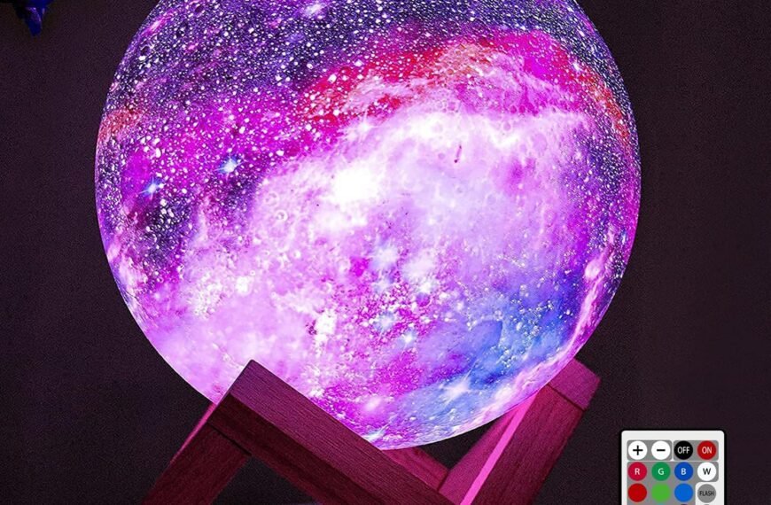 The BRIGHTWORLD Moon Lamp Galaxy Lamp 5.9 inch features 16 LED colors with remote & touch control, making it a magical 3D night light gift for girls, boys, kids, or women’s birthdays.