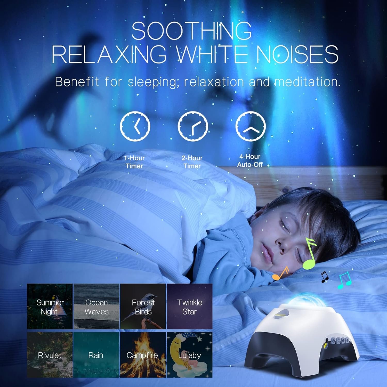 Northern Galaxy Light Aurora Projector with 33 Light Effects, LED Star Projector for Bedroom Nebula Lamp, Remote Control, White Noises, Bluetooth Speaker for Parties