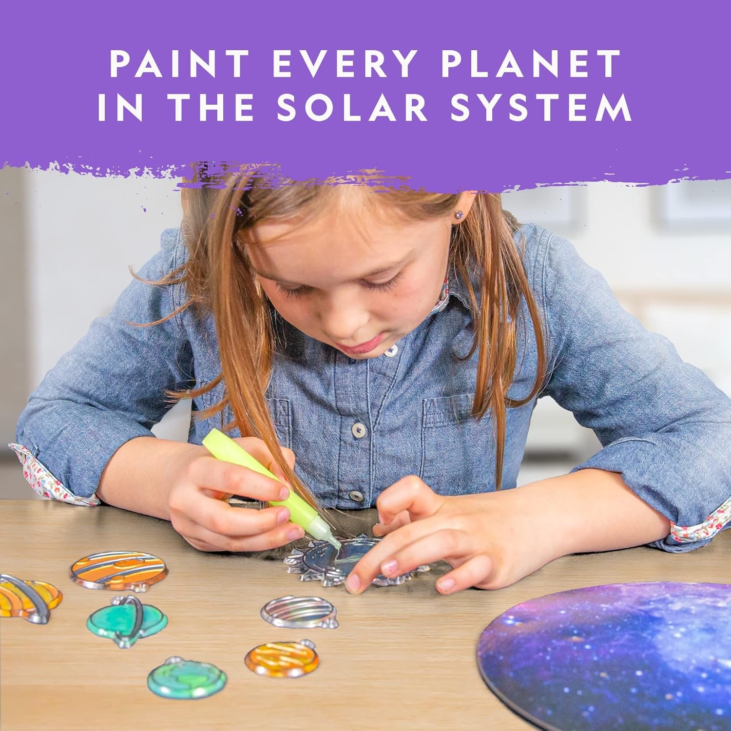 National Geographic Kids Window Art Kit - Stained Glass Solar System Arts & Crafts Kit with Glow in The Dark Planets, Use as Window Suncatchers, Hanging Decor from Ceiling, Mobile, Space Room Decor