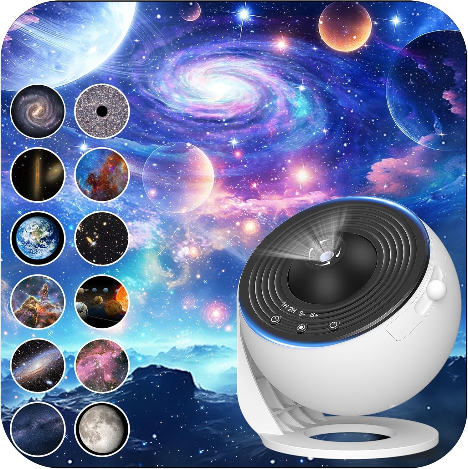 Galaxy Projector for Bedroom, HD Image Star Projector, Galaxy Light Adjustable Knob, 13 Film Discs Planetarium Projector for Kids, 360° Rotating, 1/2h Timer, Simple 3-Button Control