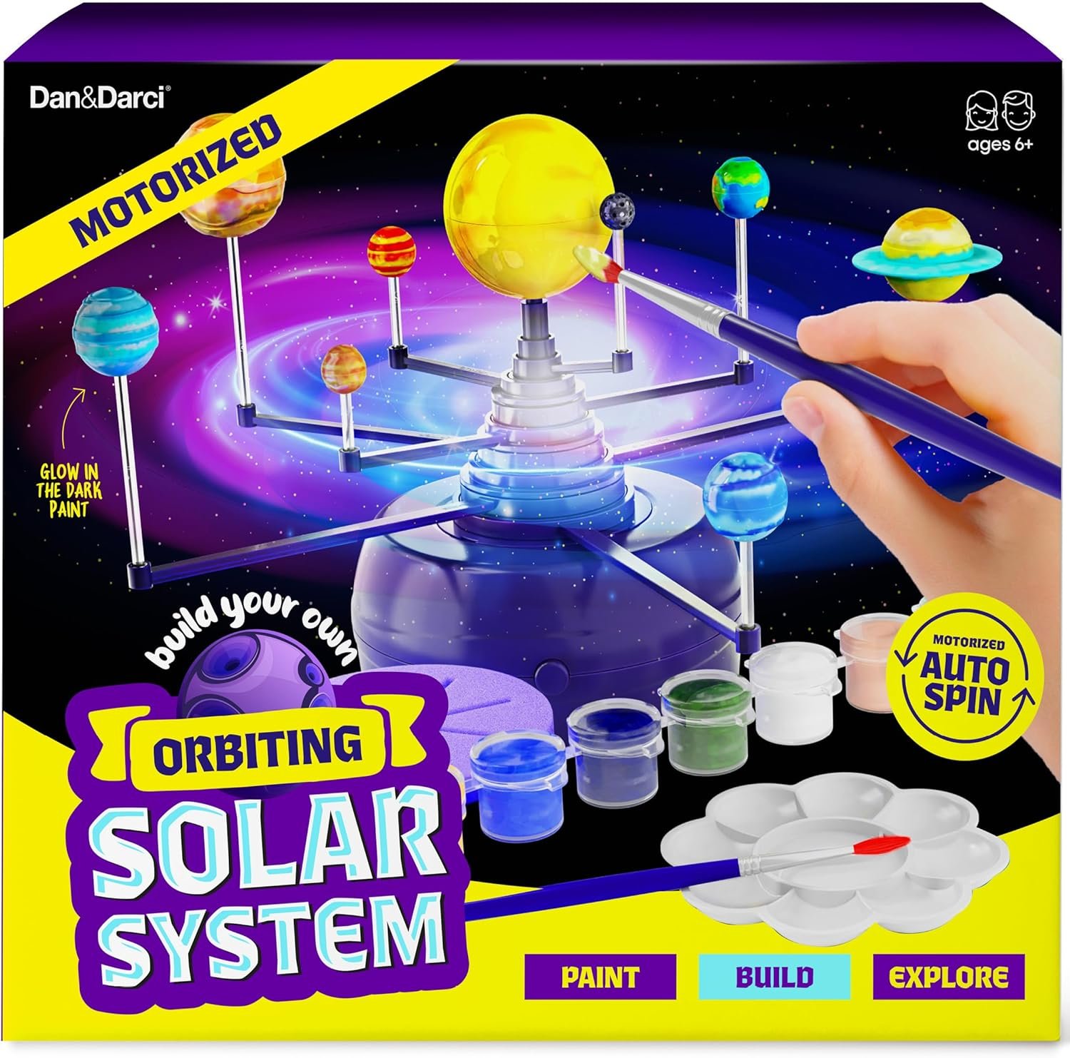 Darci 360° Orbiting Solar System for Kids - Paint & Build Model Kit - Arts and Crafts for Kid Ages 8-12, 4-6, 4-8, 6-8 - Space Toys 8-10 - Science Astronomy Gifts - Painting Craft Kits for Boys