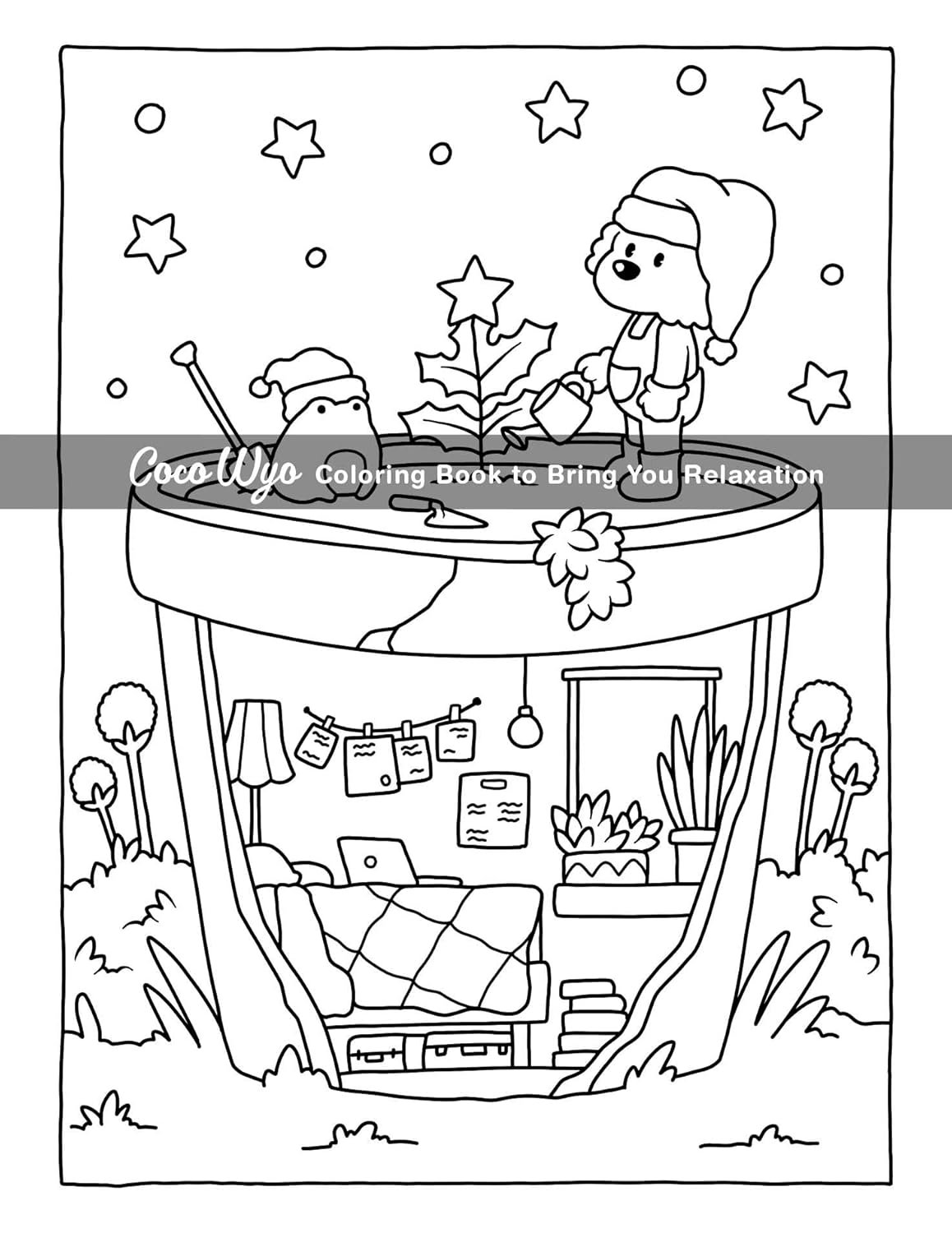 Cozy Spaces: Coloring Book for Adults and Teens Featuring Relaxing Familiar Corners with Cute Animal Characters for Stress Relief Paperback – March 9, 2024