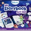 Skillmatics My Storybook Art Kit box for ages 5-10, featuring markers, stickers, storybooks, vocabulary lists, writing prompts, and a space explorer theme.