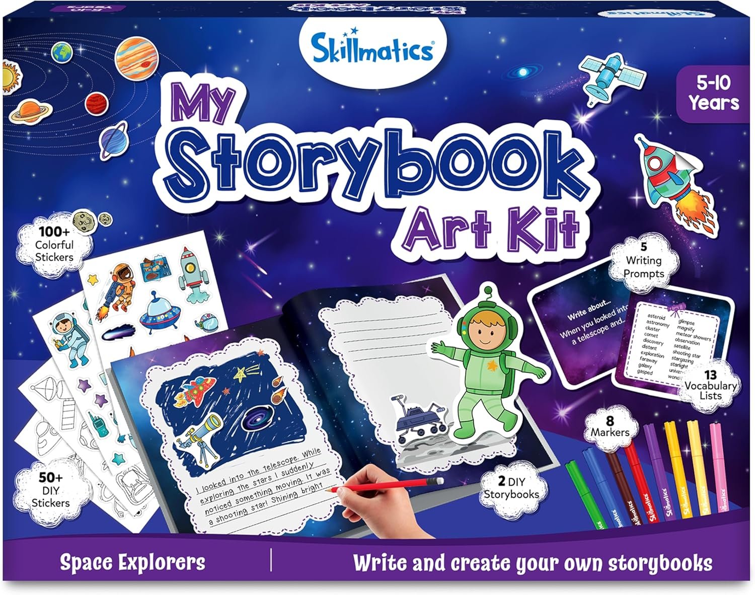 Skillmatics Storybook Art Kit - Create Space-Themed Stories, DIY Craft & Writing Kit with 300+ Stickers, Scrapbooking Activity, Gifts for Kids Ages 5, 6, 7, 8, 9, 10