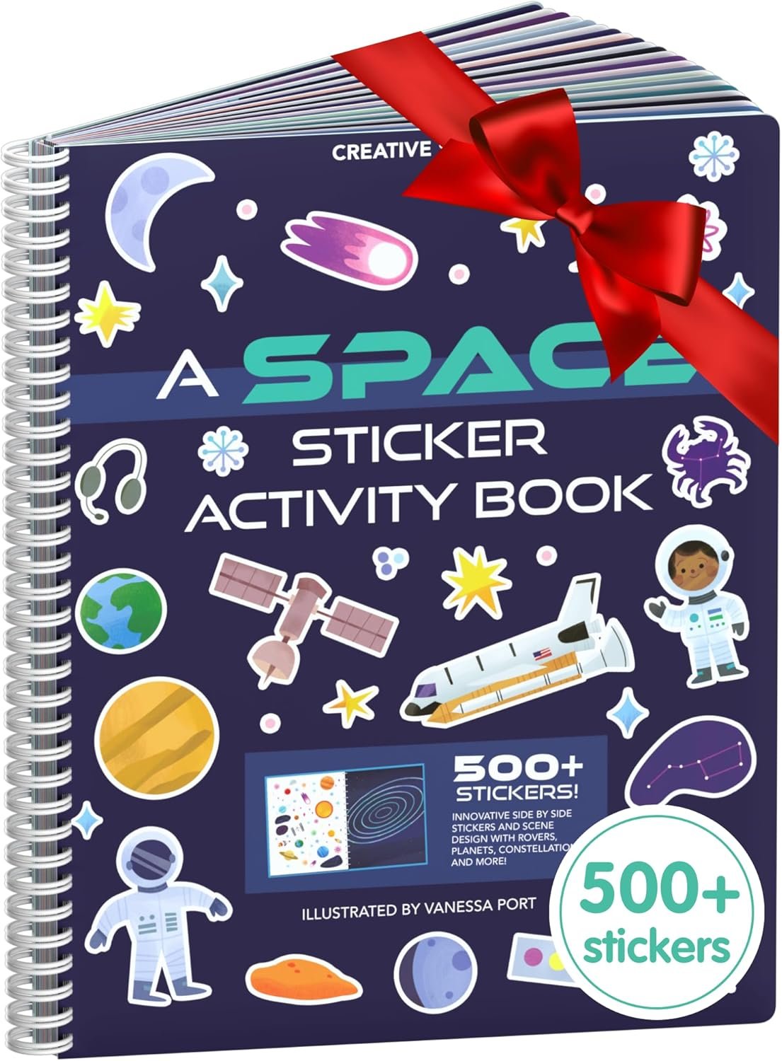 Outer Space Sticker Book for Kids 2-4, 500+ Kids Stickers 12 Coloring Pages, 12 Side by Side Scenes, Fun Toddler Travel Activity Coloring and Sticker Books for Ages 4-8 + 8-10