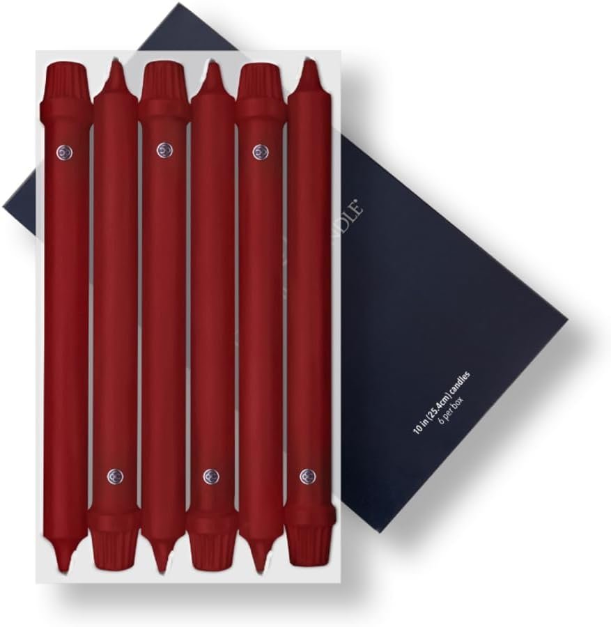 Colonial Candle Unscented Taper Candle, Classic Collection, Traditional Cranberry, 10 in, Pack of 6 Candlesticks - Up to 8 Hours Burn
