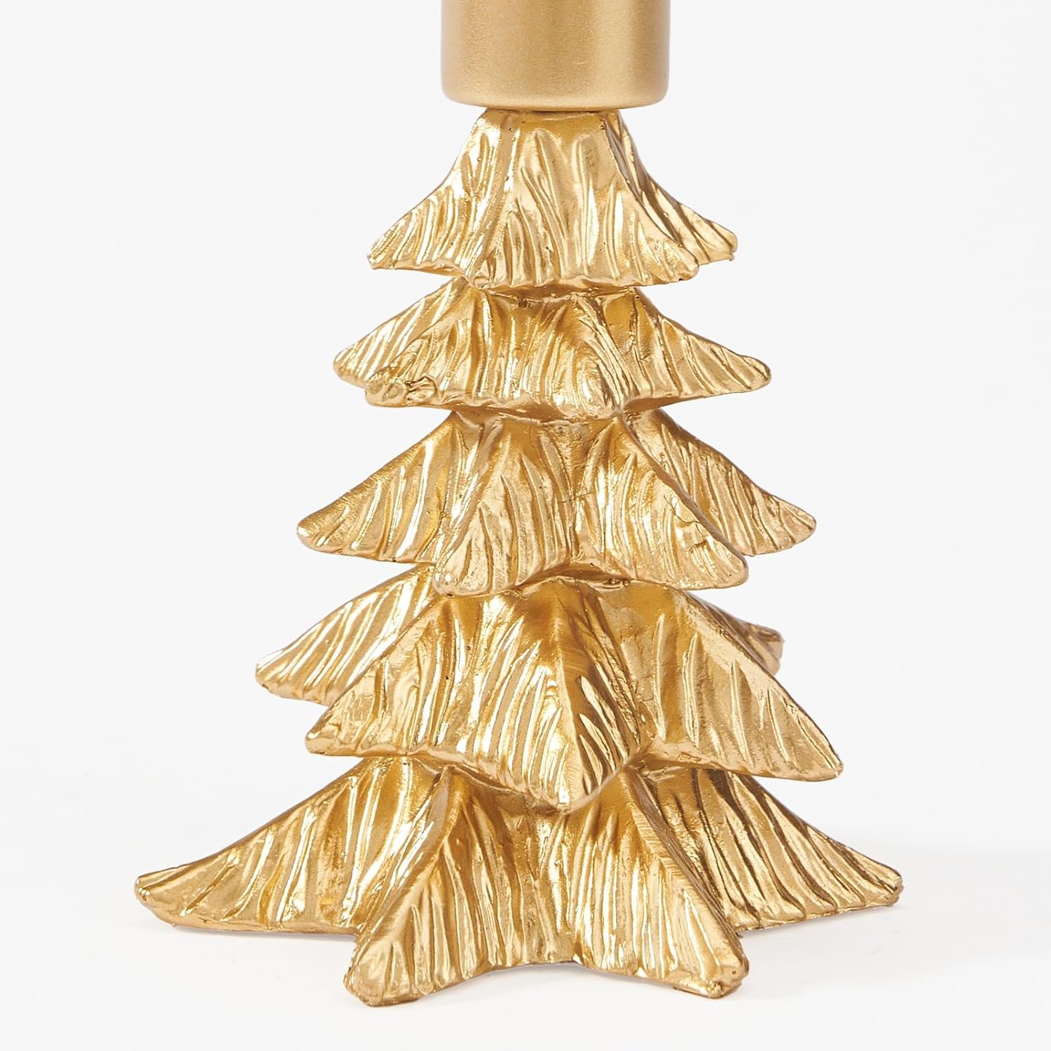WDS WONDROUS Christmas Tree Candle Holders Set of 4 – Taper Candle Holders for Christmas Decorations, Gold Resin Candlestick Holders with Table Top, Metal, Dining Table Centerpieces & Holiday Decor
