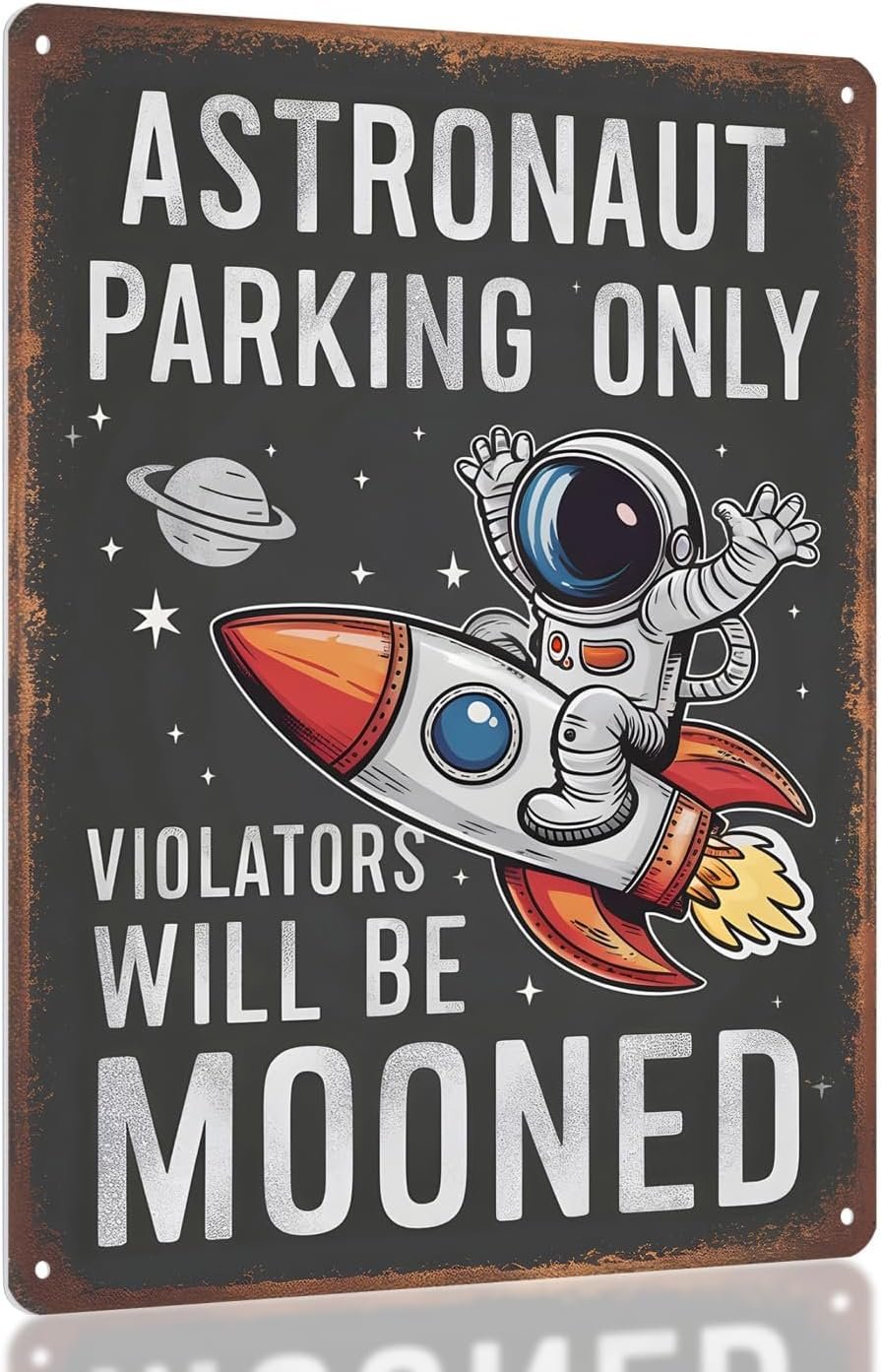 Astronaut Parking Sign - Funny Space Room Decor for Boys, Outer Space Gift