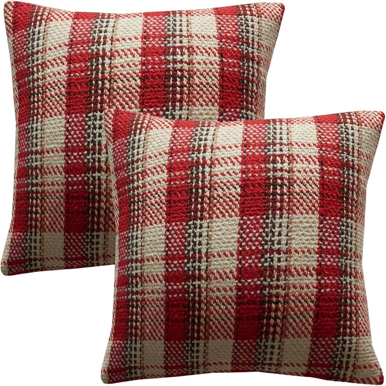 Red Plaid Pillow Covers 18x18 inch Set of 2 Knitting Tartan Pillow Cases Winter Xmas Decorative Cushion Covers for Couch Sofa
