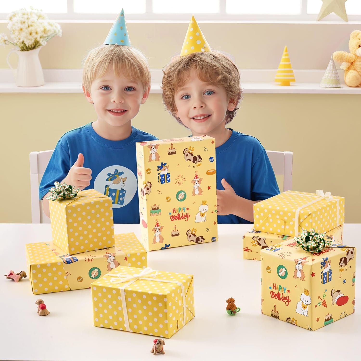 WERNNSAI Space Reversible Wrapping Paper Roll - 1 Roll 17" x 33 ft Happy Birthday Wrapping Paper Kids Blue Space Birthday Gift Wrap Roll Boys Wrapping Paper Polka Dot Design Outer Space Party Favor