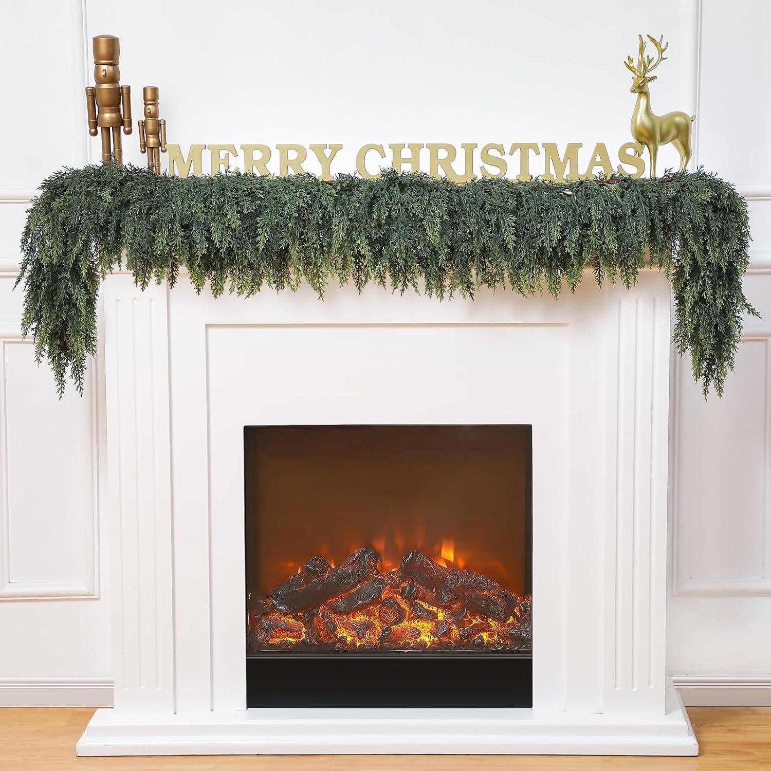 Waydress 1 Pcs 6 Feet Christmas Cedar Garland - Thick & Lush Realistic Artificial Green Faux Cedar Pine Needles Garland for Christmas Winter Home Mantel Fireplace Holiday Party Decor
