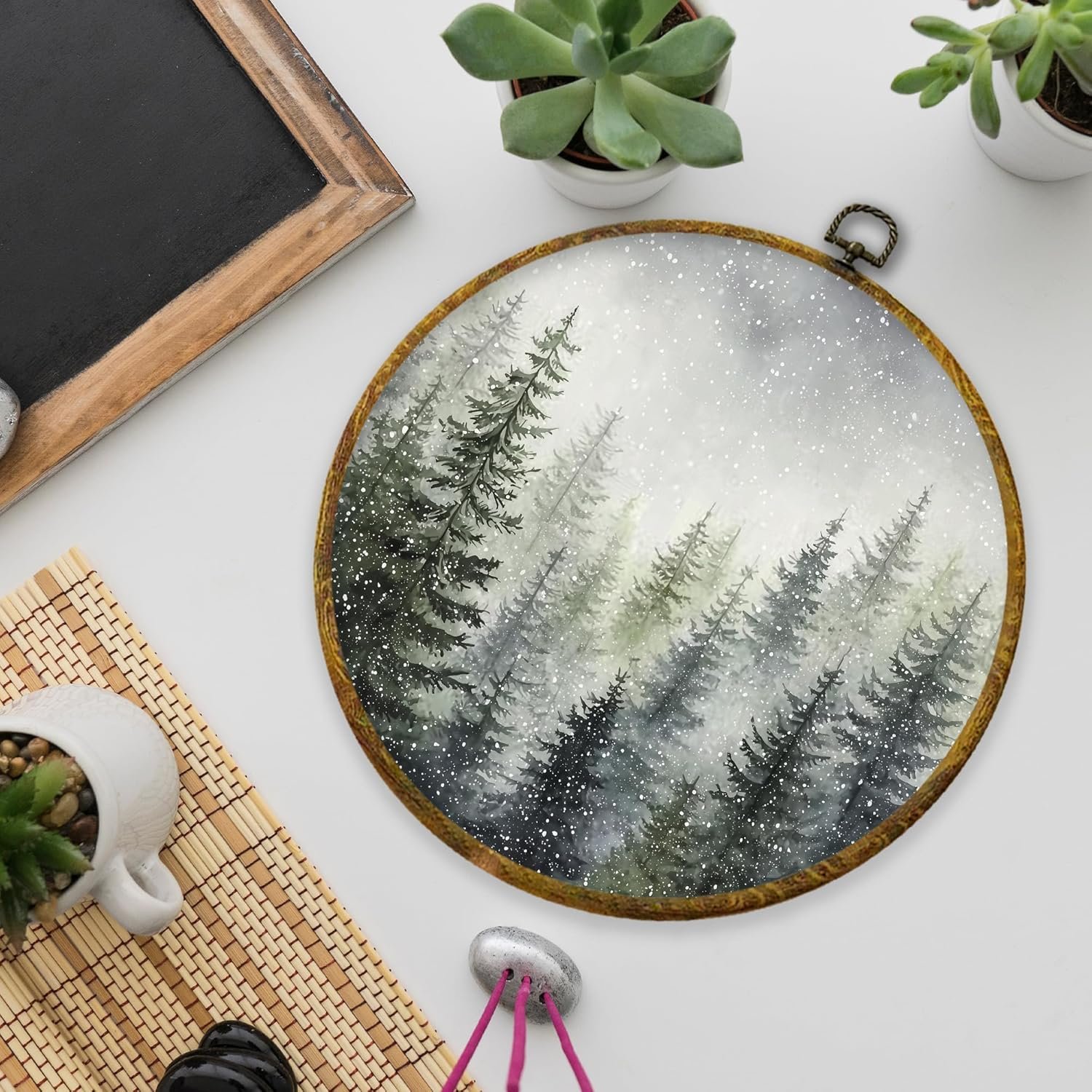 XPH Vintage Christmas Tree Oval Wall Art Framed, Rustic Coquette Red Bow Tree Oval Wall Decor, Farmhouse Cozy Christmas Hanging Canvas Prints for Home Bedroom Living Room Decoration, 8.6x11.4 Inch