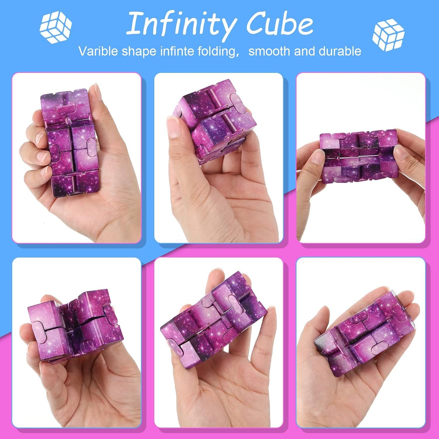Zhanmai 30 Pcs Infinite Cubes Bulk Gifts Space Astronaut Sensory Stress Anxiety Relief Cool Hand Mini Kill Time Cube Stuffers for ADHD Adults, 5 Styles (Fresh Style)