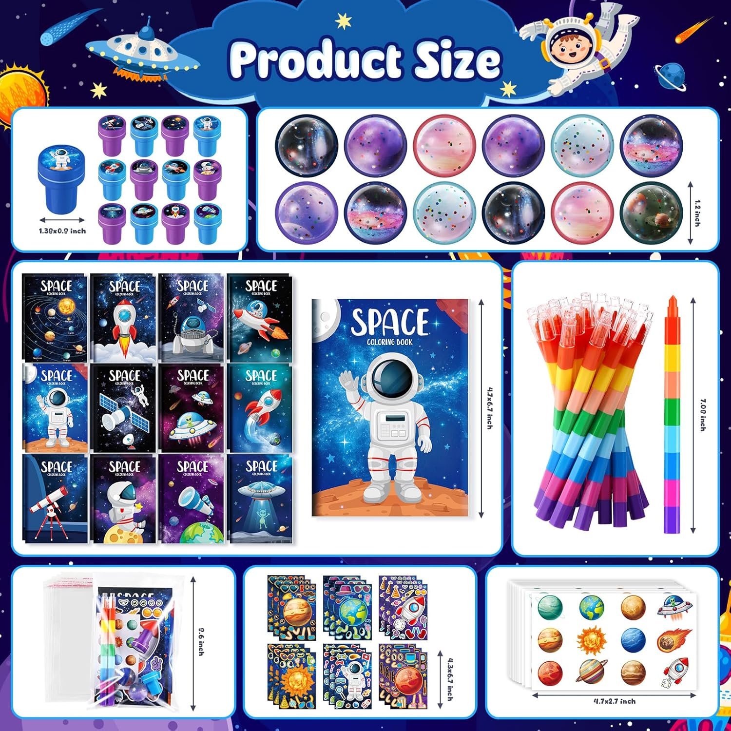 BenLouis 84Pcs Outer Space Themed Party Favors Space Alien Coloring Books Crayons Sticker Stampers Set Bulk Classroom Prizes for Kids Astronaut Planet Birthday Party Goodie Bags Fillers