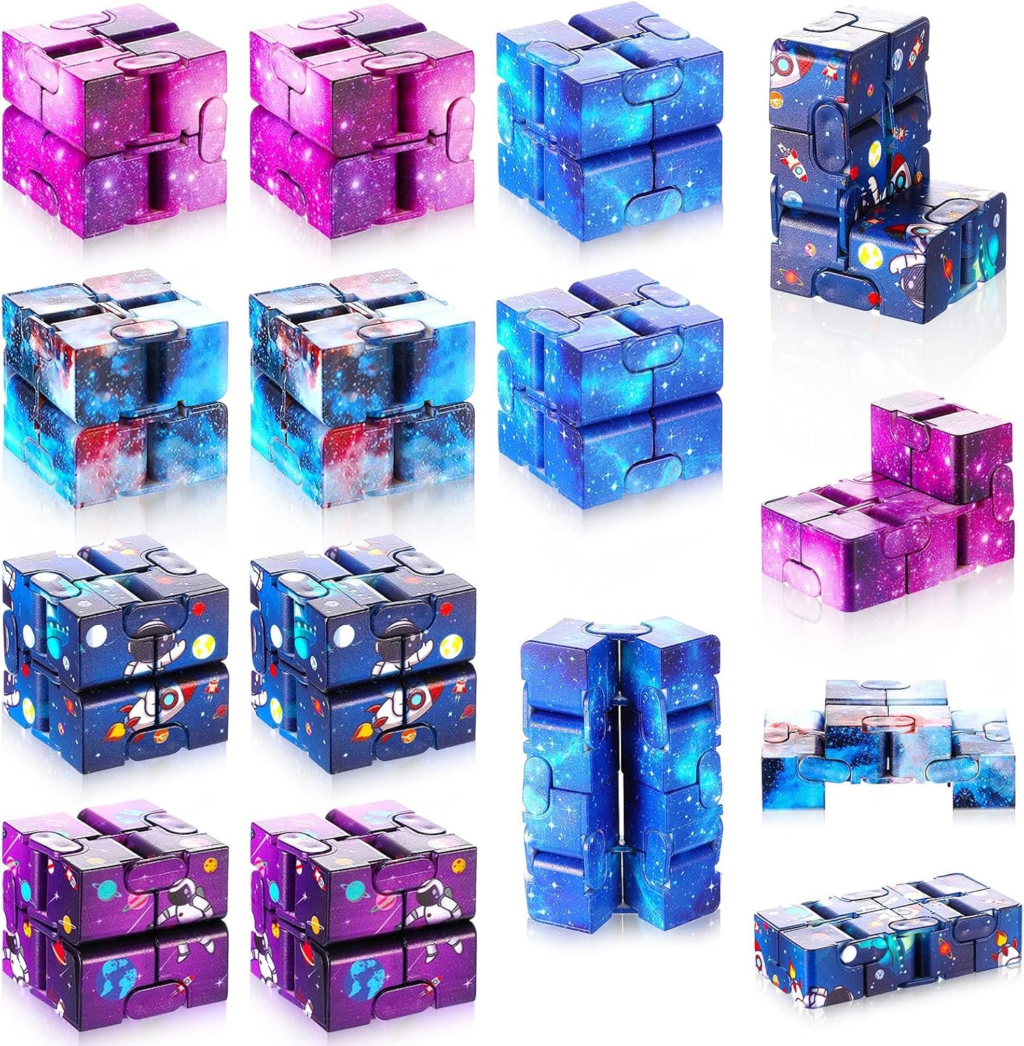 Zhanmai 30 Pcs Infinite Cubes Bulk Gifts Space Astronaut Sensory Stress Anxiety Relief Cool Hand Mini Kill Time Cube Stuffers for ADHD Adults, 5 Styles (Fresh Style)
