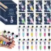 24 Sets Space Astronaut Pens Bulk 4-in-1 Multicolor Ballpoint Pen with Positive Cards make perfect Valentine’s Day party favors, featuring inspirational notebooks and pens arranged in rows, with a hand holding several pens in the foreground.