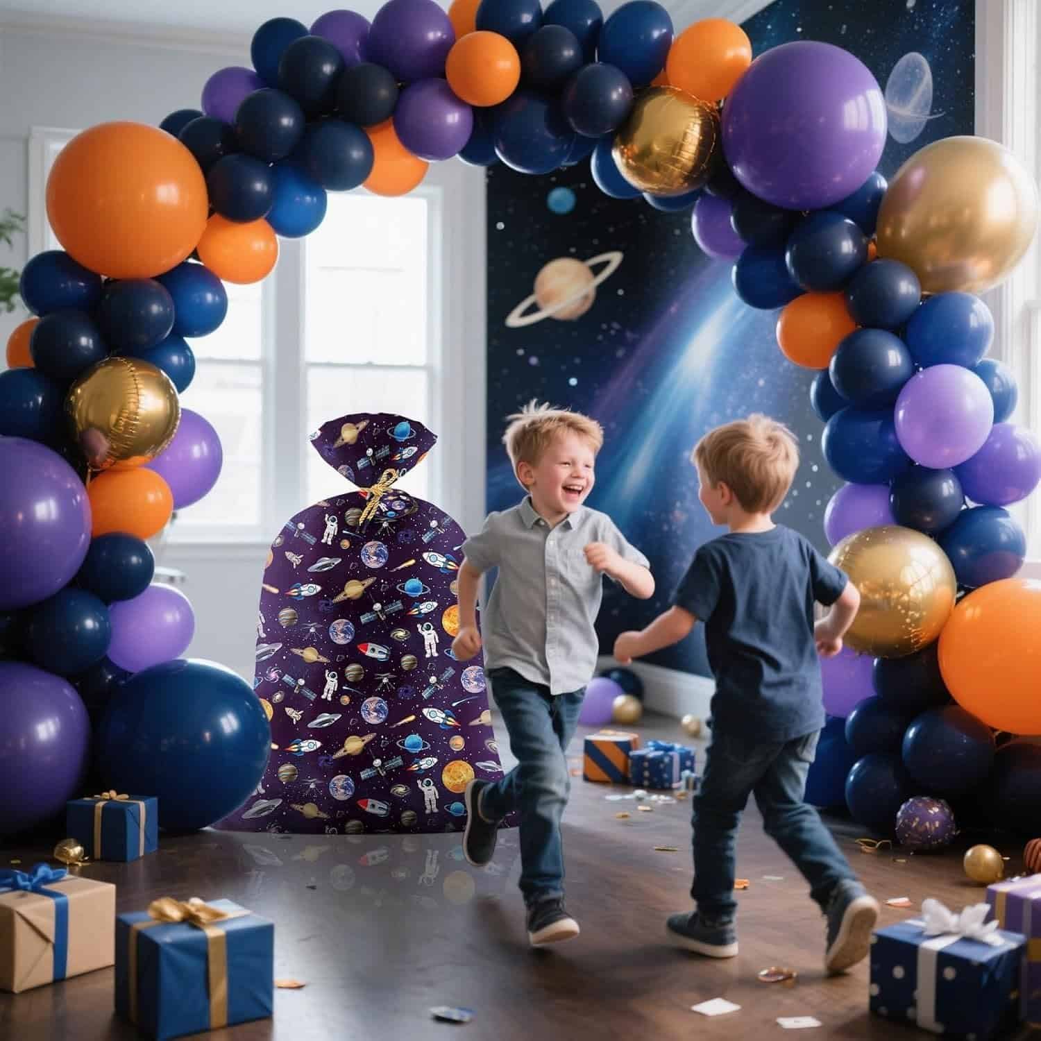 Extra Large Space Gift Bags Birthday Plastic 36x56 Inch Jumbo Astronaut Gift Bag for Boys Kids Outer Space Themed Galaxy Birthday Party Favors Supplies Rocket Planet
