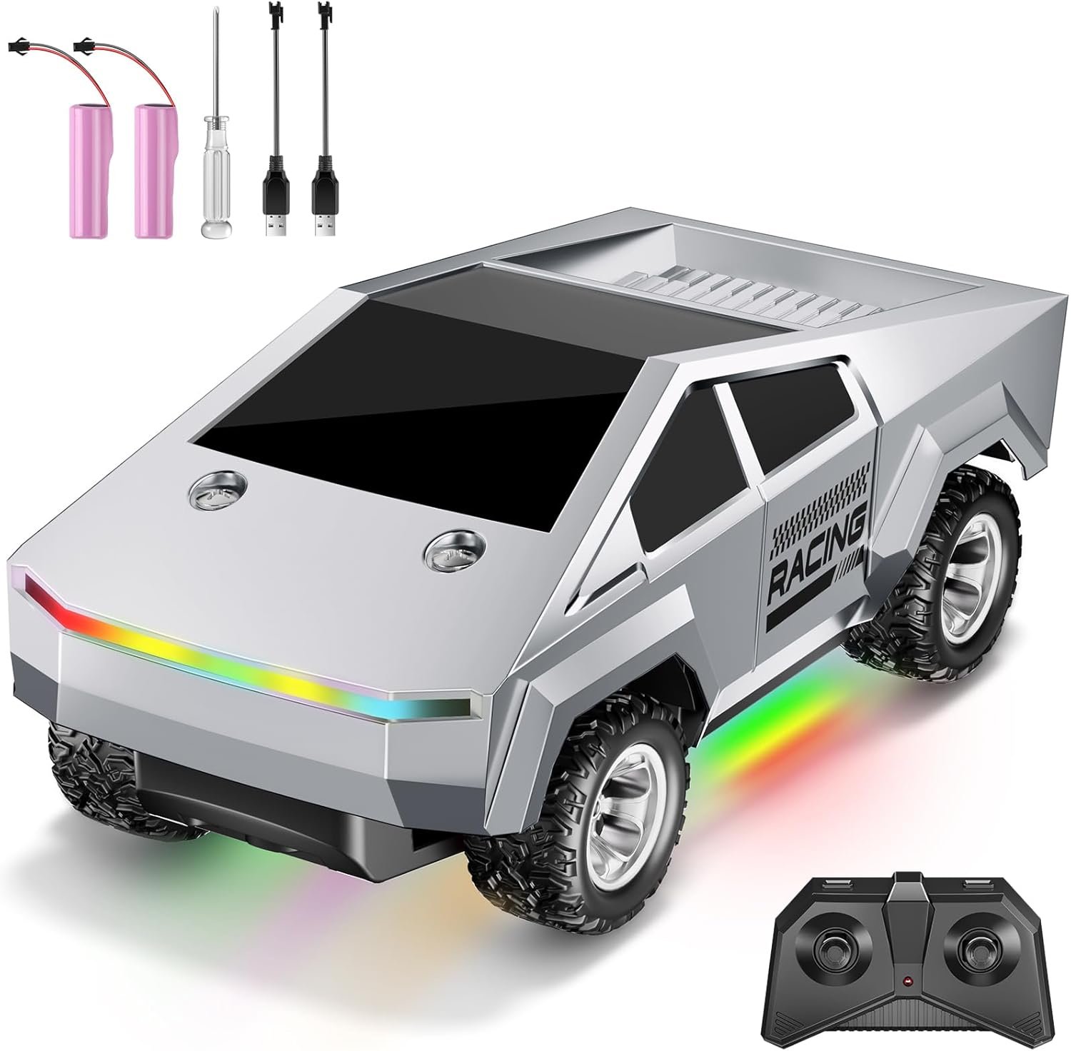 1:24 Scale RC Car for Kids, 2WD High Speed Remote Control Truck with LED Lights & Load Space, 2.4GHz All Terrain Off-Road RC Pickup Vehicle, Durable Rechargeable RC Toy Gift for Boys Girls Age 3+
