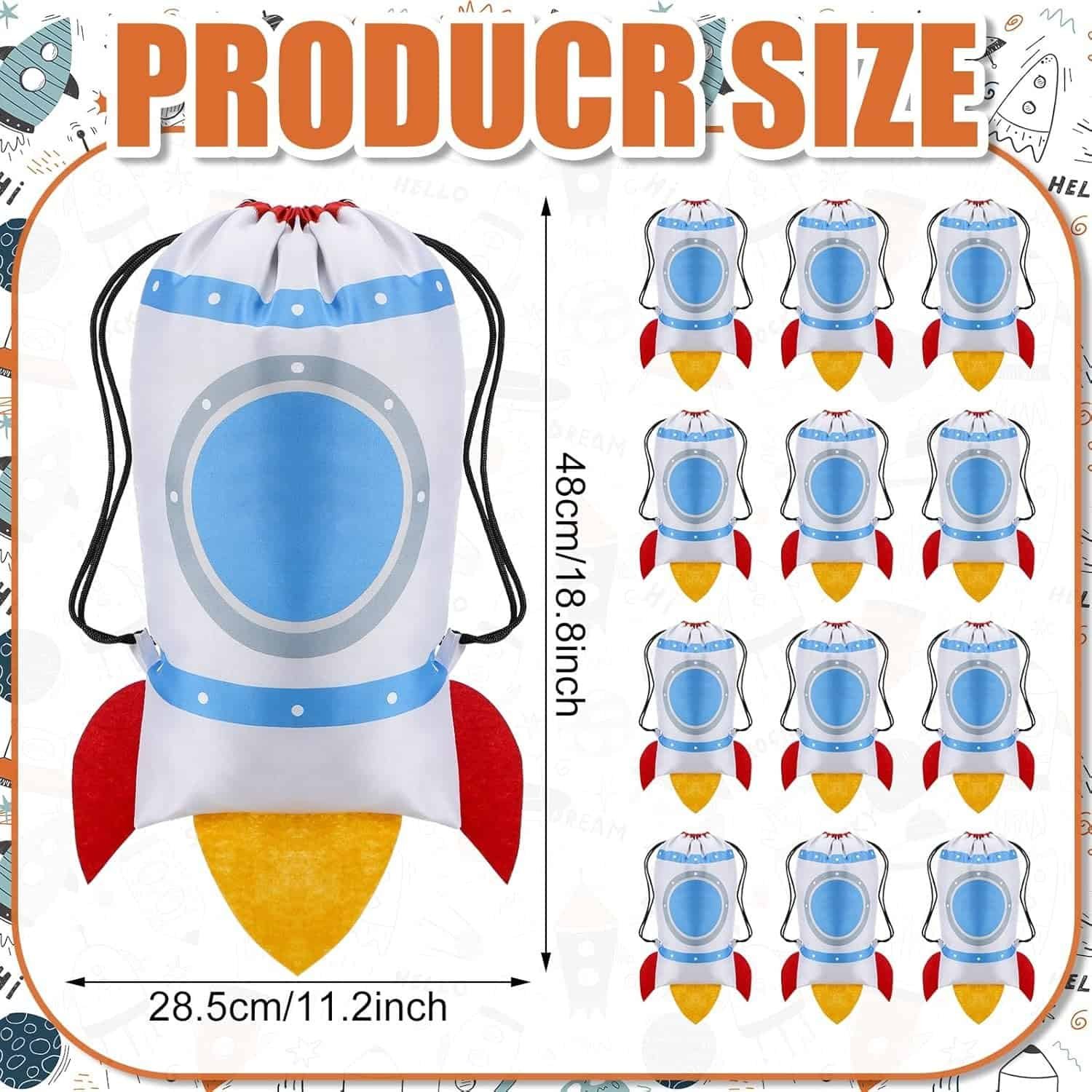 Kingdder 12 Pcs Rocket Drawstring Bags Party Favor Bags Rocket Space Themed Sport Astronaut Backpack Candy Goodie for Kids