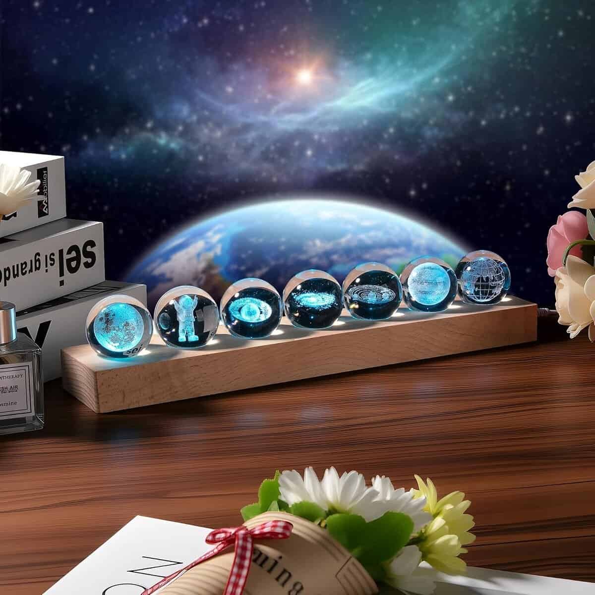 3D Crystal Solar System Crystal Ball with Led Lamp Base Galaxy Jupiter Saturn Moon Earth Solar System Space Astronomy Planets Globe Ball Astrophysics Gift Night Light Kids Adults Gift