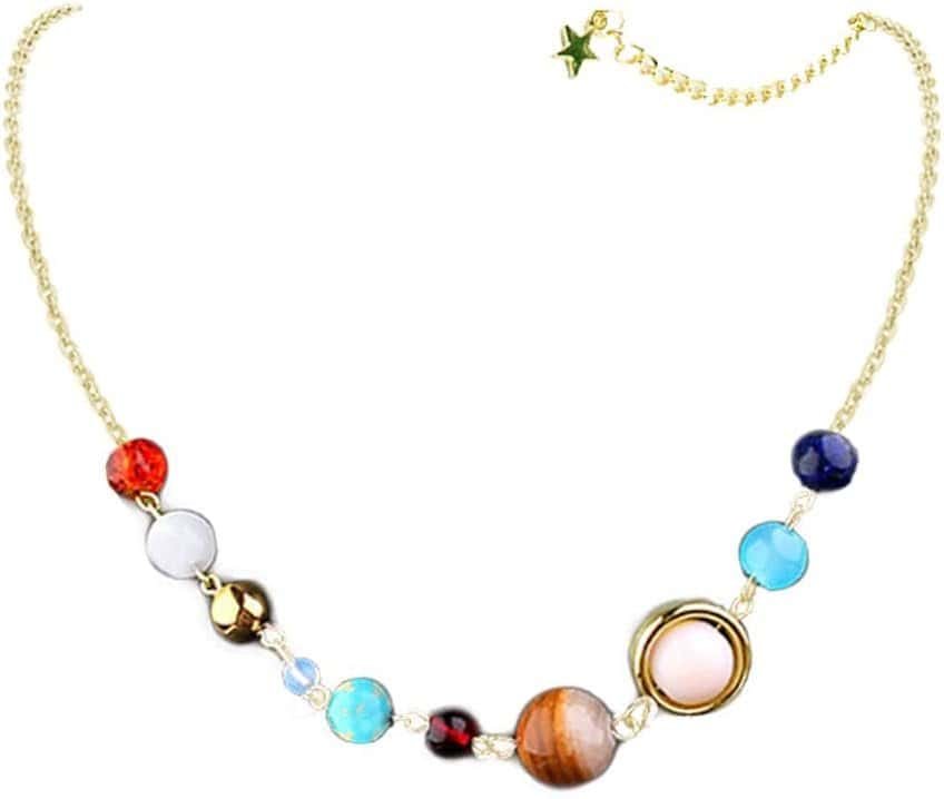 COLORFUL BLING Universe Galaxy the Eight Planets Pendant Necklace Guardian Star Space Sun Moon Star Celestial Necklace in the Solar System for Women Gifts