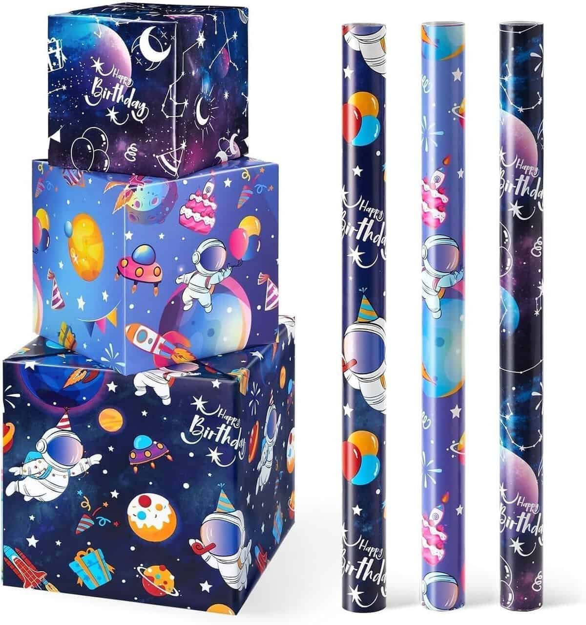 WERNNSAI Space Wrapping Paper  - 3 Blue Galaxy Rolls