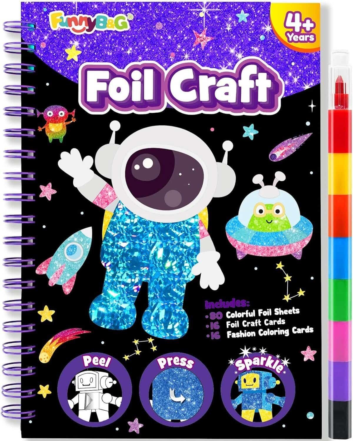 FUNNYB&G Foil Art Crafts for Kids Ages 4-8: Easter Basket Stuffers Essentials for Kids 2026, Easter Gifts for Boys, Crafts Supplies,Party Favors,Creative Toys for Kids 4 5 6 7 8 Years Old(Space)