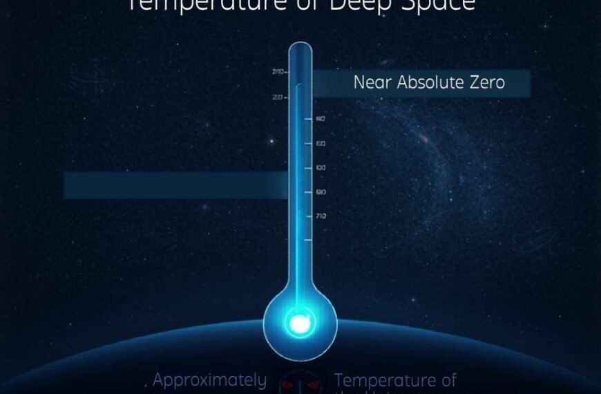 Temperature of Deep Space visualization — thermometer showing near absolute zero, 2.725 Kelvin