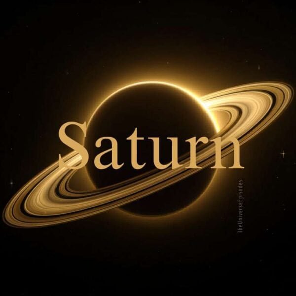 Saturn with illuminated rings glowing in deep space