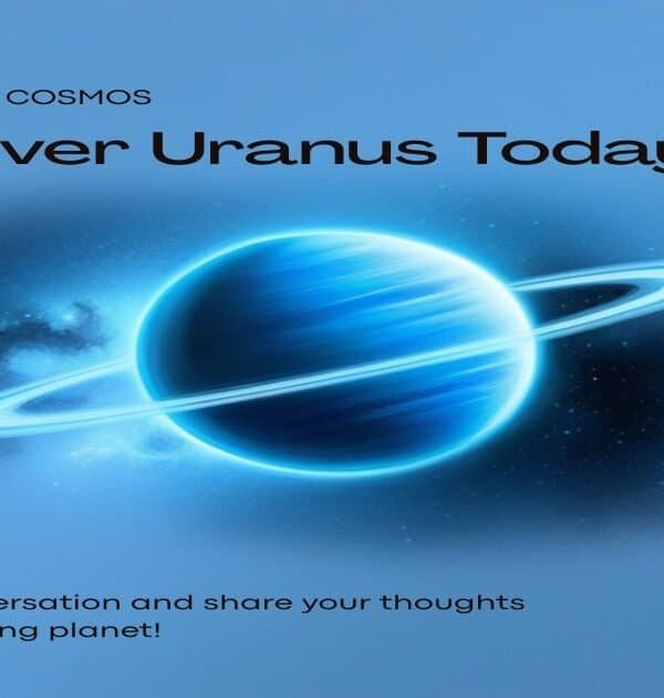 Uranus ice giant planet with rings in deep space