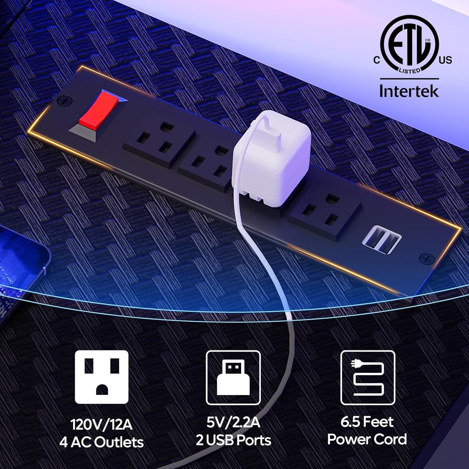 Bestier 52 吋遊戲桌，附電源插座和 USB 充電埠